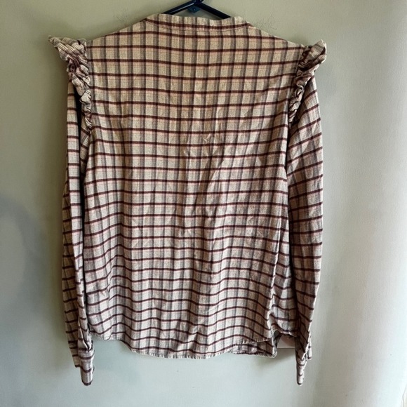 Paige Womens Plaid Ruffle Long Sleeve Button Down Blouse Soft Fairy CottageCore - Picture 7 of 11